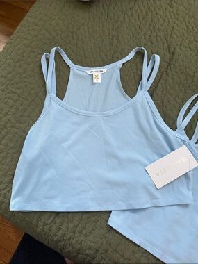 Athleta Sky Blue Ribbed Crop Tank with Double Straps